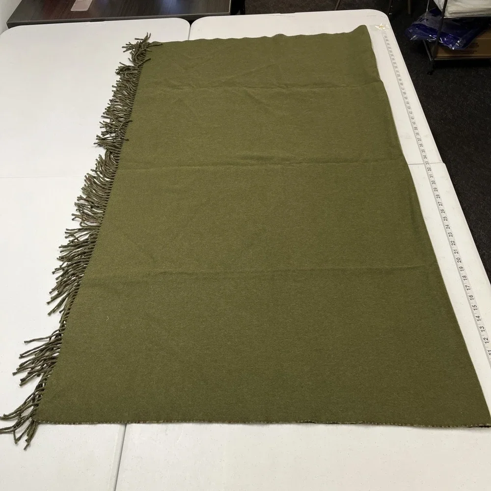 Vintage Lauren Ralph Lauren Green Plaid Wool Alpaca Blend Blanket Throw Fringe